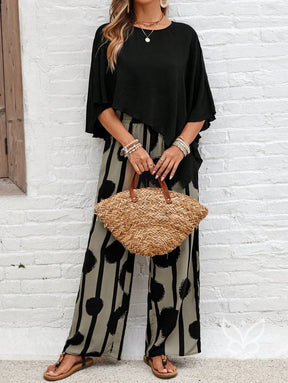 Conjunto Co-ord Estampado Com Blusa Assimétrica E Calça Pantalona Conjunto Co-ord Estampado Com Blusa Assimétrica E