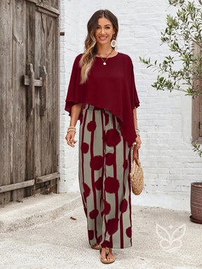 Conjunto Co-ord Estampado Com Blusa Assimétrica E Calça Pantalona Conjunto Co-ord Estampado Com Blusa Assimétrica E