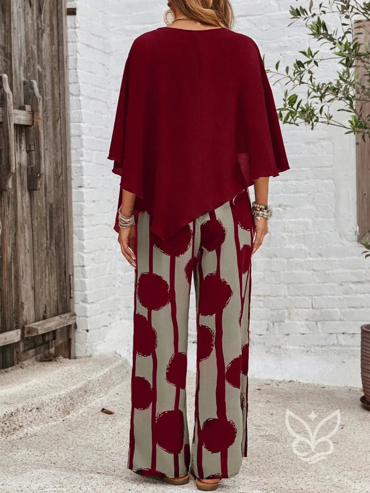 Conjunto Co-ord Estampado Com Blusa Assimétrica E Calça Pantalona Conjunto Co-ord Estampado Com Blusa Assimétrica E