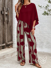 Conjunto Co-ord Estampado Com Blusa Assimétrica E Calça Pantalona Vermelho / PP Conjunto Co-ord Estampado Com Blusa