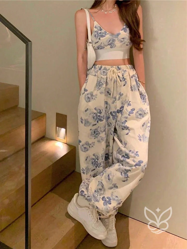 Conjunto Co-ord Estampado Com Cropped E Calça Pantalona Evasê Damasco / PP Conjunto Co-ord Estampado Com Cropped E