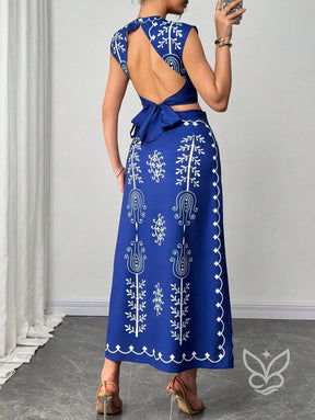 Conjunto Co-ord Estampado Com Cropped E Saia Midi Com Botões Conjunto Co-ord Estampado Com Cropped E Saia Midi Com