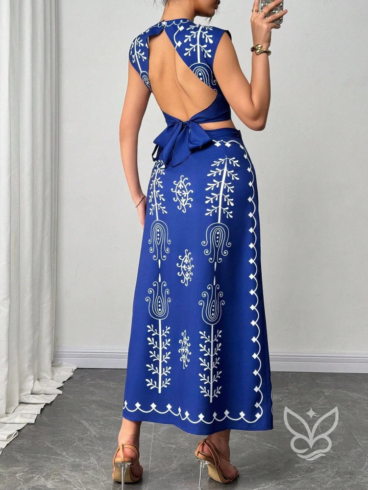Conjunto Co-ord Estampado Com Cropped E Saia Midi Com Botões Conjunto Co-ord Estampado Com Cropped E Saia Midi Com