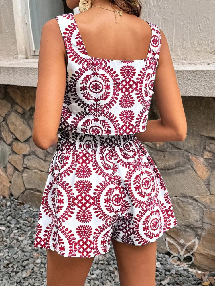 Conjunto Co-ord Estampado Com Cropped E Shorts Soltos Conjunto Co-ord Estampado Com Cropped E Shorts Soltos