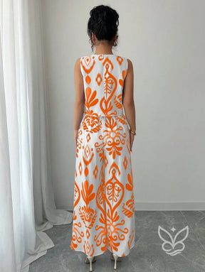 Conjunto Co-ord Estampado Com Regata E Calça Pantalona Flare Conjunto Co-ord Estampado Com Regata E Calça Pantalona