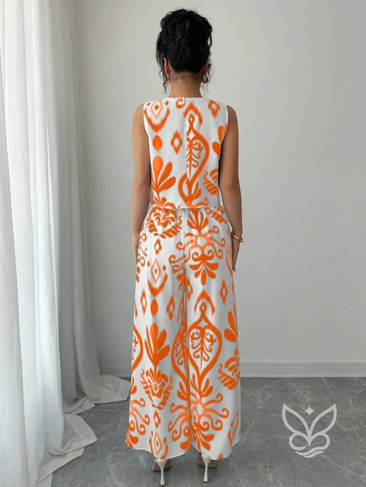 Conjunto Co-ord Estampado Com Regata E Calça Pantalona Flare Conjunto Co-ord Estampado Com Regata E Calça Pantalona