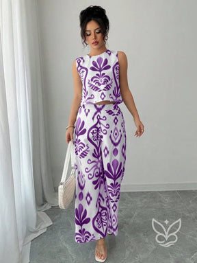 Conjunto Co-ord Estampado Com Regata E Calça Pantalona Flare Conjunto Co-ord Estampado Com Regata E Calça Pantalona