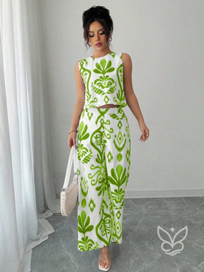 Conjunto Co-ord Estampado Com Regata E Calça Pantalona Flare Conjunto Co-ord Estampado Com Regata E Calça Pantalona