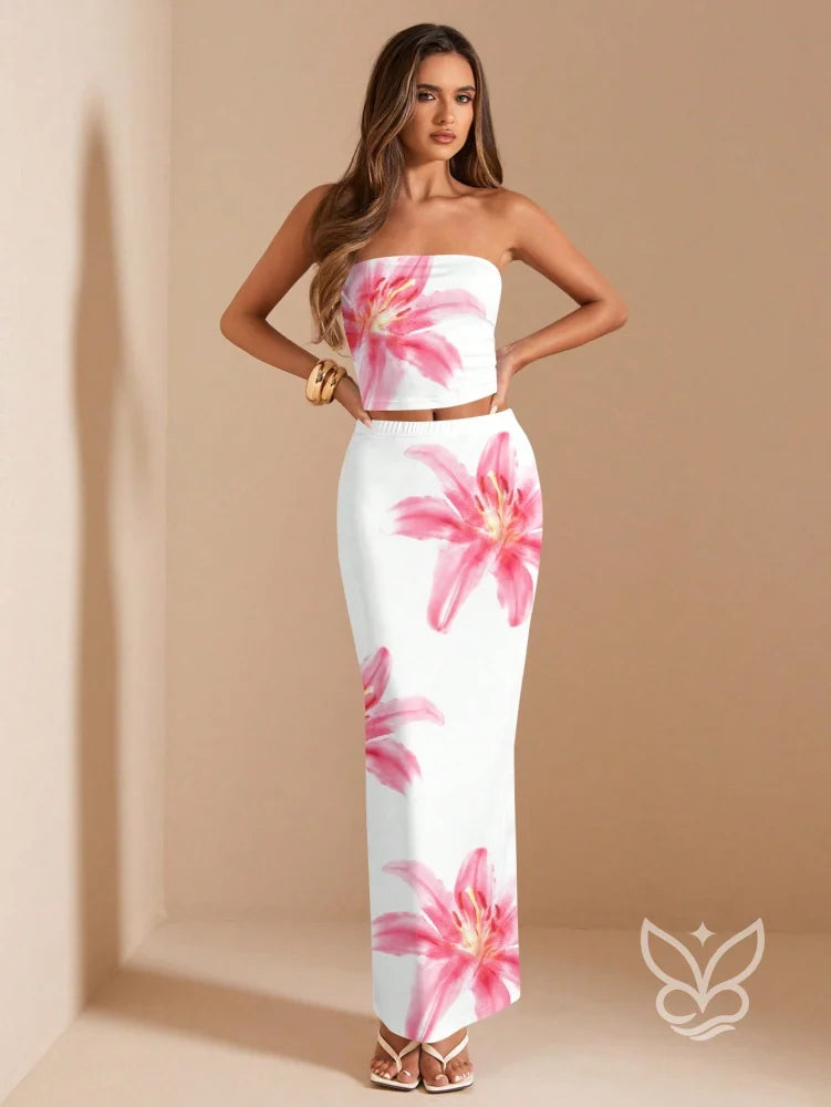 Conjunto Co-ord Estampado Com Top Ajustado Conjunto Co-ord Estampado Com Top Ajustado