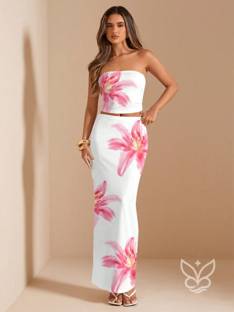 Conjunto Co-ord Estampado Com Top Ajustado Branco / PP Conjunto Co-ord Estampado Com Top Ajustado