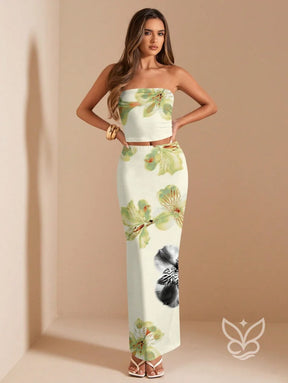 Conjunto Co-ord Estampado Com Top Ajustado Damasco / PP Conjunto Co-ord Estampado Com Top Ajustado