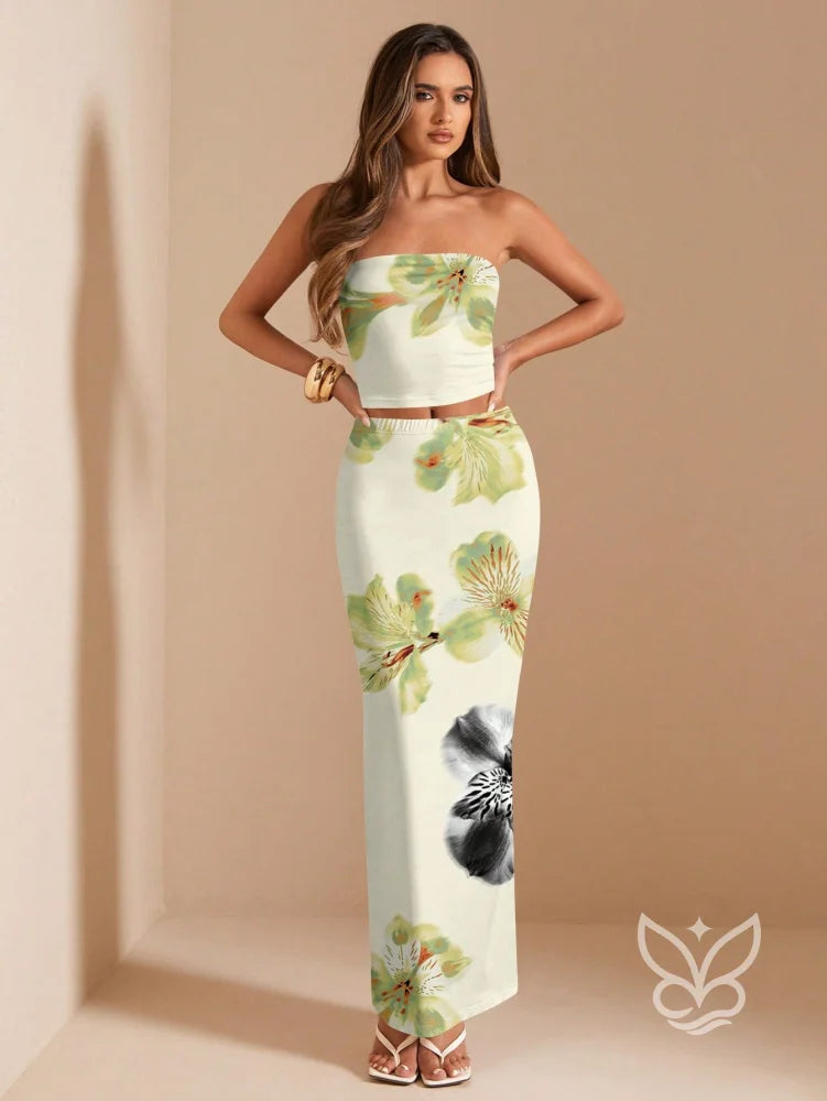 Conjunto Co-ord Estampado Com Top Ajustado Damasco / PP Conjunto Co-ord Estampado Com Top Ajustado
