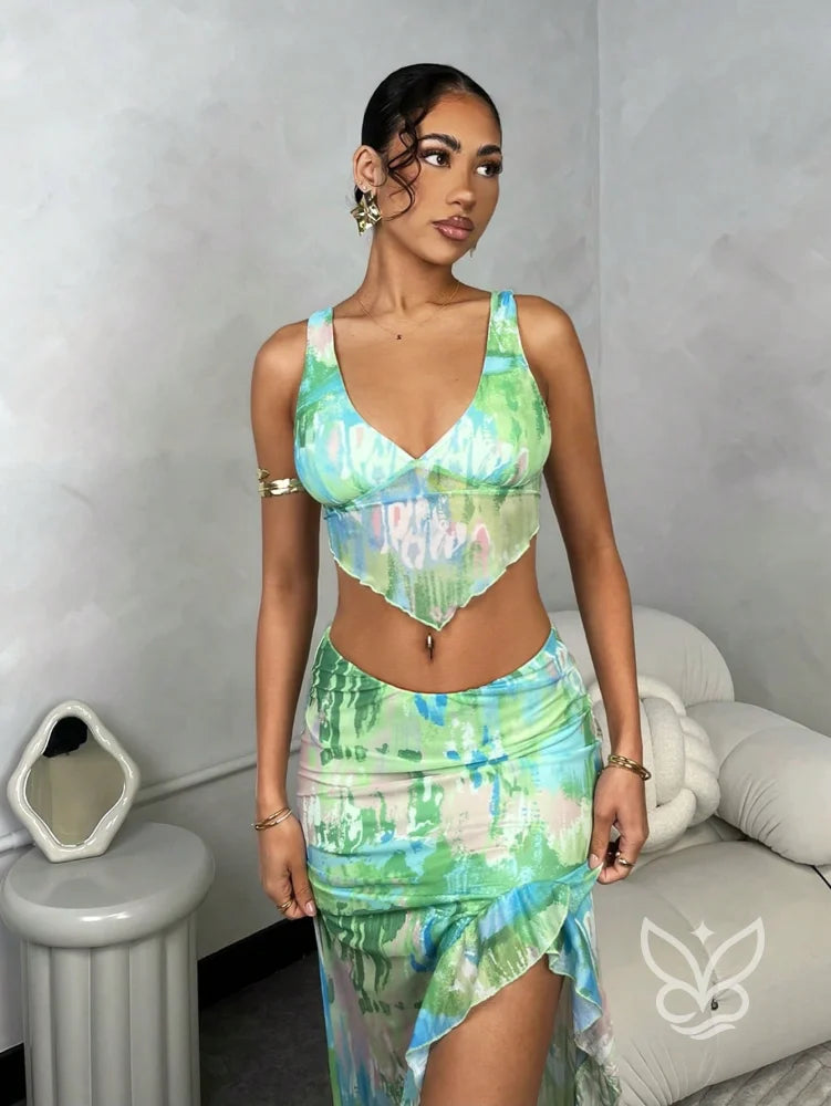 Conjunto Co-ord Estampado Com Top Decote V Conjunto Co-ord Estampado Com Top Decote V