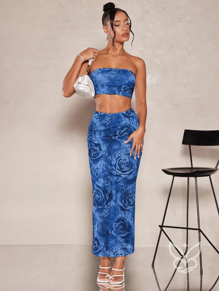 Conjunto Co-ord Estampado Com Top Faixa Azul / PP Conjunto Co-ord Estampado Com Top Faixa