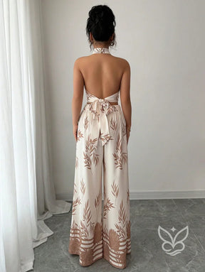 Conjunto Co-ord Estampado Cropped Gola Alta E Calça Pantalona Flare Conjunto Co-ord Estampado Com Cropped E Saia Midi