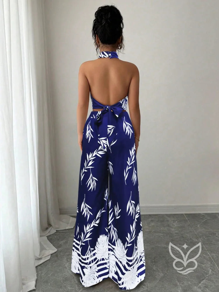 Conjunto Co-ord Estampado Cropped Gola Alta E Calça Pantalona Flare Conjunto Co-ord Estampado Com Cropped E Saia Midi