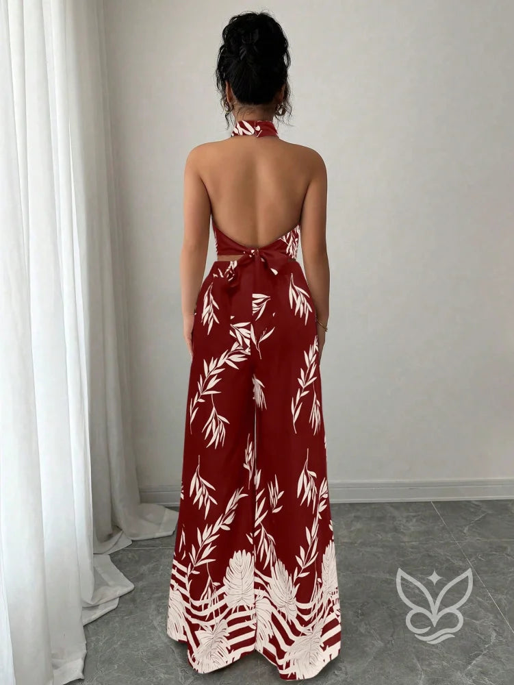 Conjunto Co-ord Estampado Cropped Gola Alta E Calça Pantalona Flare Conjunto Co-ord Estampado Com Cropped E Saia Midi