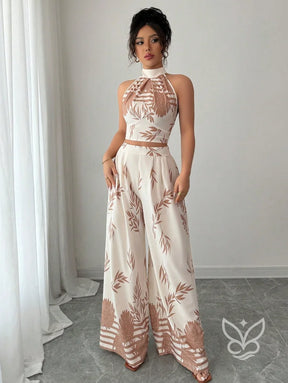 Conjunto Co-ord Estampado Cropped Gola Alta E Calça Pantalona Flare Conjunto Co-ord Estampado Com Cropped E Saia Midi