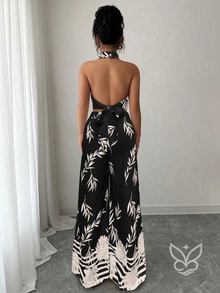 Conjunto Co-ord Estampado Cropped Gola Alta E Calça Pantalona Flare Conjunto Co-ord Estampado Com Cropped E Saia Midi