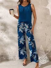 Conjunto Co-ord Estampado Floral Pantalona E Regata Larga Azul / PP Conjunto Co-ord Estampado Floral Pantalona E Regata