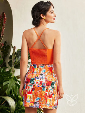 Conjunto Co-ord Estampado Saia Curta E Top Alças Finas Conjunto Co-ord Estampado Saia Curta E Top Alças Finas
