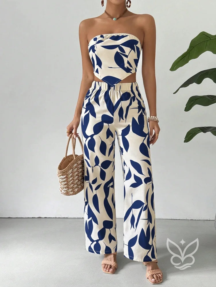 Conjunto Co-ord Estampado Top Tomara Que Caia E Calça Pantalona Flare Conjunto Co-ord Estampado Top Tomara Que Caia E