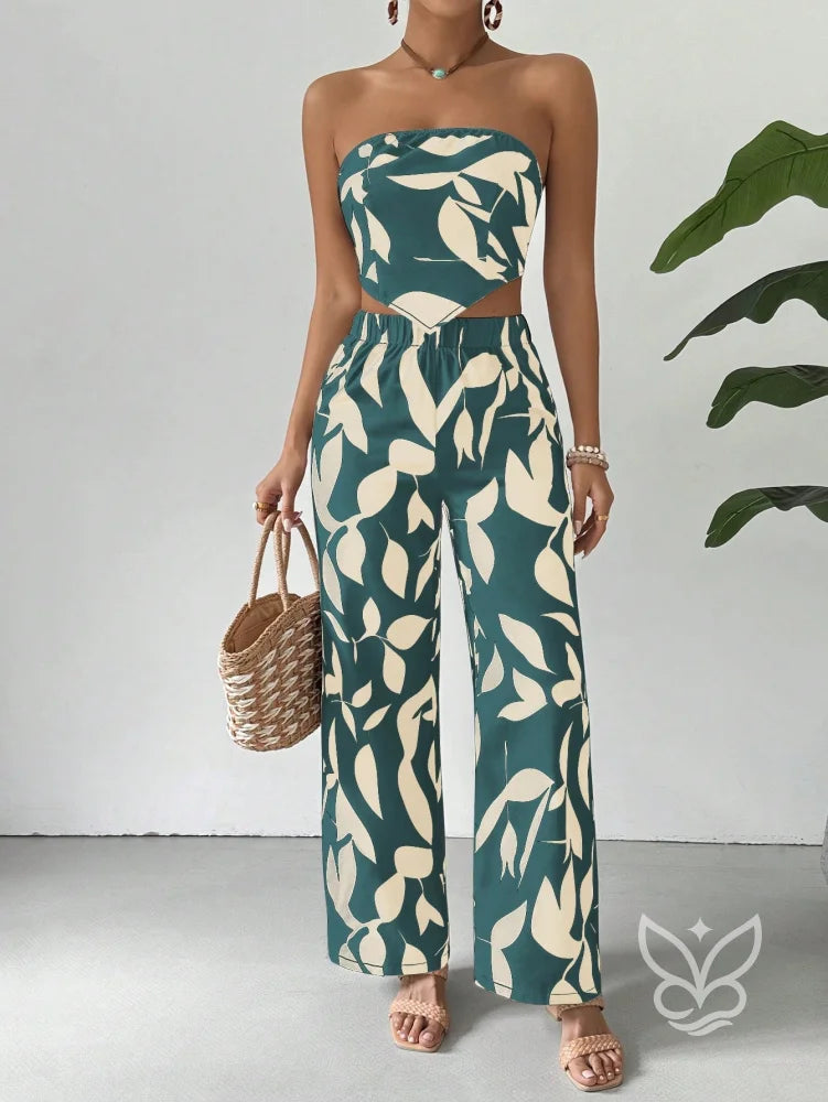 Conjunto Co-ord Estampado Top Tomara Que Caia E Calça Pantalona Flare Conjunto Co-ord Estampado Top Tomara Que Caia E