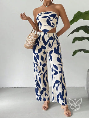 Conjunto Co-ord Estampado Top Tomara Que Caia E Calça Pantalona Flare Conjunto Co-ord Estampado Top Tomara Que Caia E