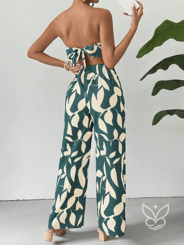 Conjunto Co-ord Estampado Top Tomara Que Caia E Calça Pantalona Flare Conjunto Co-ord Estampado Top Tomara Que Caia E