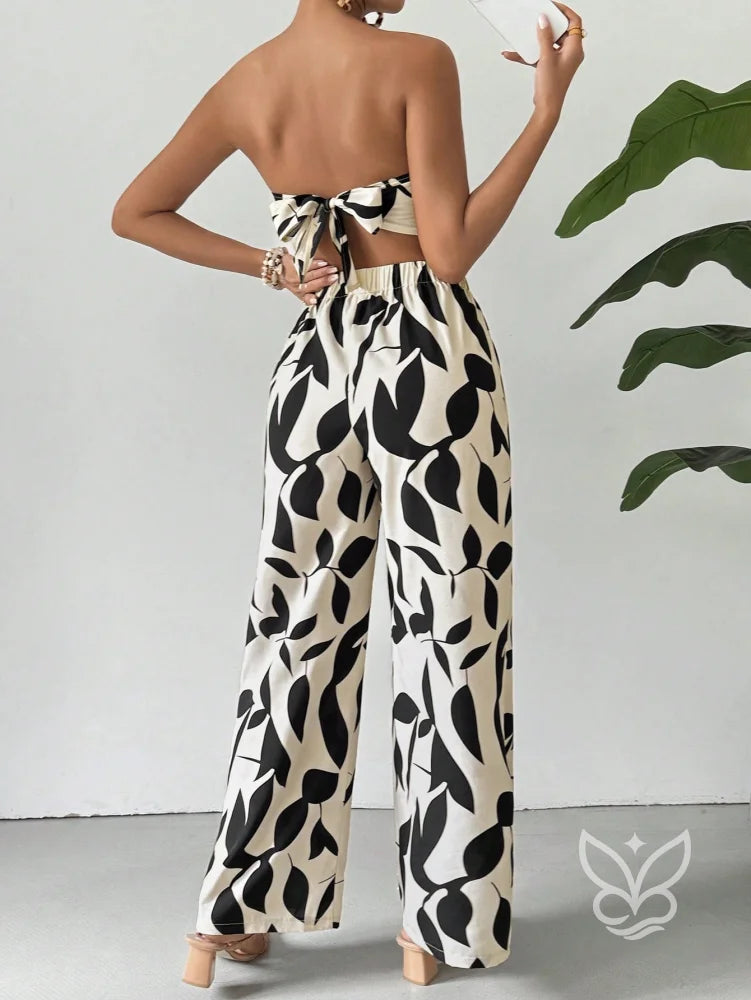 Conjunto Co-ord Estampado Top Tomara Que Caia E Calça Pantalona Flare Conjunto Co-ord Estampado Top Tomara Que Caia E