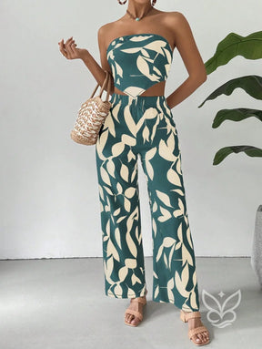 Conjunto Co-ord Estampado Top Tomara Que Caia E Calça Pantalona Flare Conjunto Co-ord Estampado Top Tomara Que Caia E