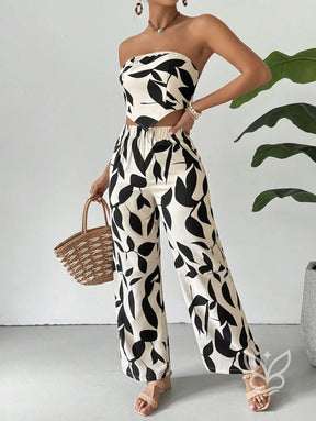 Conjunto Co-ord Estampado Top Tomara Que Caia E Calça Pantalona Flare Damasco / PP Conjunto Co-ord Estampado Top Tomara
