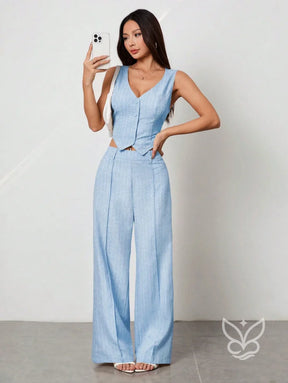 Conjunto Colete Aberto Sem Manga E Calça Casual Conjunto Colete Aberto Sem Manga E Calça Casual