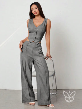 Conjunto Colete Aberto Sem Manga E Calça Casual Conjunto Colete Aberto Sem Manga E Calça Casual