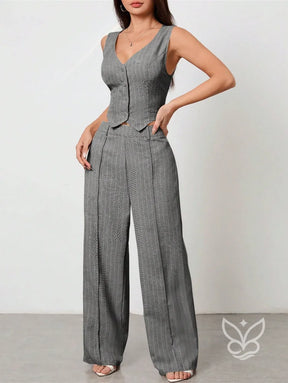 Conjunto Colete Aberto Sem Manga E Calça Casual Conjunto Colete Aberto Sem Manga E Calça Casual