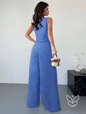 Conjunto Colete Assimétrico Com Fivela E Calça Pantalona Slimming Conjunto Colete Assimétrico Com Fivela E Calça