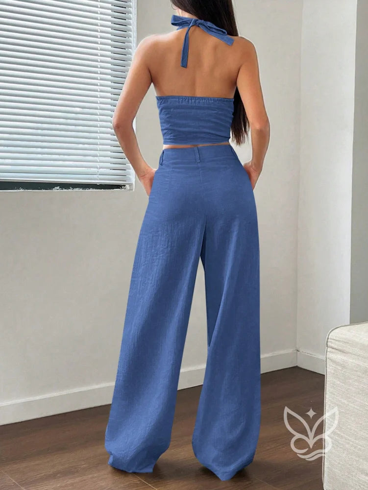 Conjunto Colete Halter Com Amarração E Calça Reta Conjunto Colete Halter Com Amarração E Calça Reta