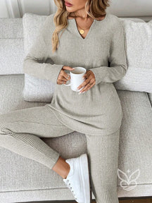 Conjunto Conforto Canelado com Blusa Longa e Calça Damasco / PP Conjunto Conforto Canelado com Blusa Longa e Calça