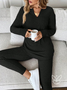 Conjunto Conforto Canelado com Blusa Longa e Calça Preto / PP Conjunto Conforto Canelado com Blusa Longa e Calça