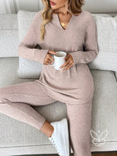 Conjunto Conforto Canelado com Blusa Longa e Calça Rosa Empoeirado / PP Conjunto Conforto Canelado com Blusa Longa e