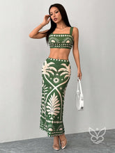 Conjunto Cropped Cami Estampado Tropical E Saia Maxi Ajustada Verde / PP Conjunto Cropped Cami Estampado Tropical E