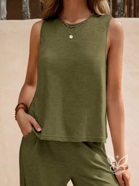 Conjunto Em Algodão Com Blusa Solta E Calça Pantalona Casual Conjunto Em Algodão Com Blusa Solta E Calça Pantalona