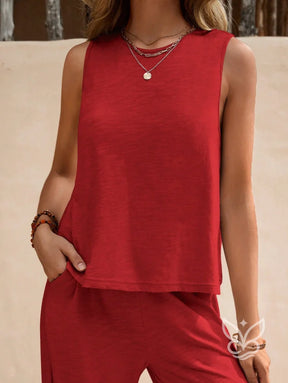 Conjunto Em Algodão Com Blusa Solta E Calça Pantalona Casual Conjunto Em Algodão Com Blusa Solta E Calça Pantalona