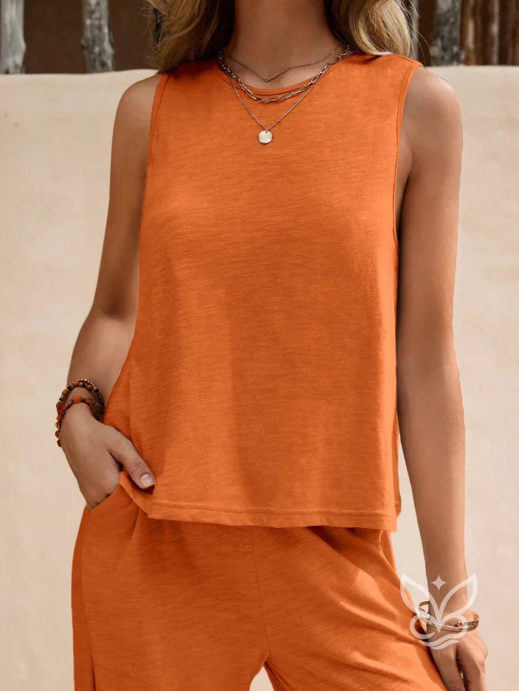 Conjunto Em Algodão Com Blusa Solta E Calça Pantalona Casual Conjunto Em Algodão Com Blusa Solta E Calça Pantalona