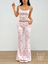 Conjunto Estampado Com Alças Finas E Calça De Amarração Lateral Rosa / PP Conjunto Estampado Com Alças Finas E Calça De