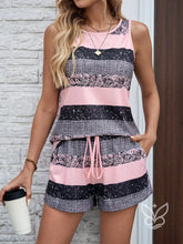 Conjunto Estampado Com Regata E Shorts De Amarração Casual Rosa Empoeirado / PP Conjunto Estampado Com Regata E Shorts