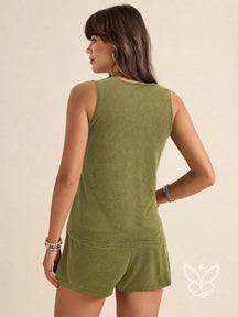 Conjunto Estampado Com Regata E Shorts De Amarração Casual Verde / PP Conjunto Estampado Com Regata E Shorts De
