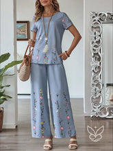 Conjunto Floral Com Blusa De Manga Curta E Calça Pantalona Azul / PP Conjunto Floral Com Blusa De Manga Curta E Calça
