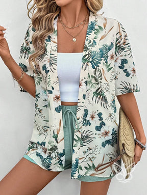 Conjunto Kimono Estampado Animal Print E Shorts Solto Conjunto Kimono Estampado Animal Print E Shorts Solto