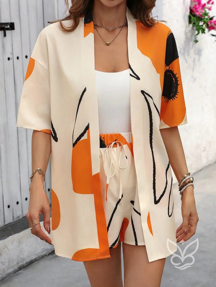 Conjunto Kimono Estampado Animal Print E Shorts Solto Estampa 1 / PP Conjunto Kimono Estampado Animal Print E Shorts
